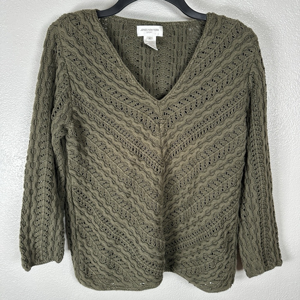 Jones New York Sport VTG Green Chunky Open Knit Sweater‎ Medium Boho Cottagecore